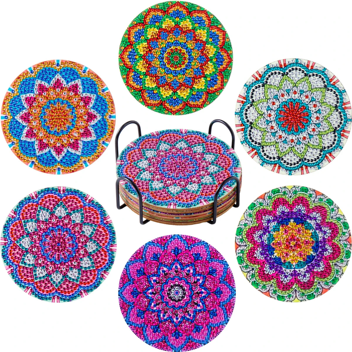 Diamond Painting Onderzetters – Set van 6 met Houder – Mandala Design