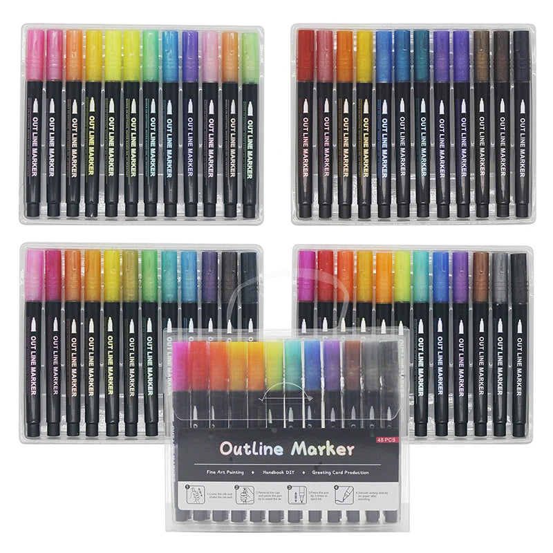 Stiften set dubbele metallic markers met contour effect voor creatief werk