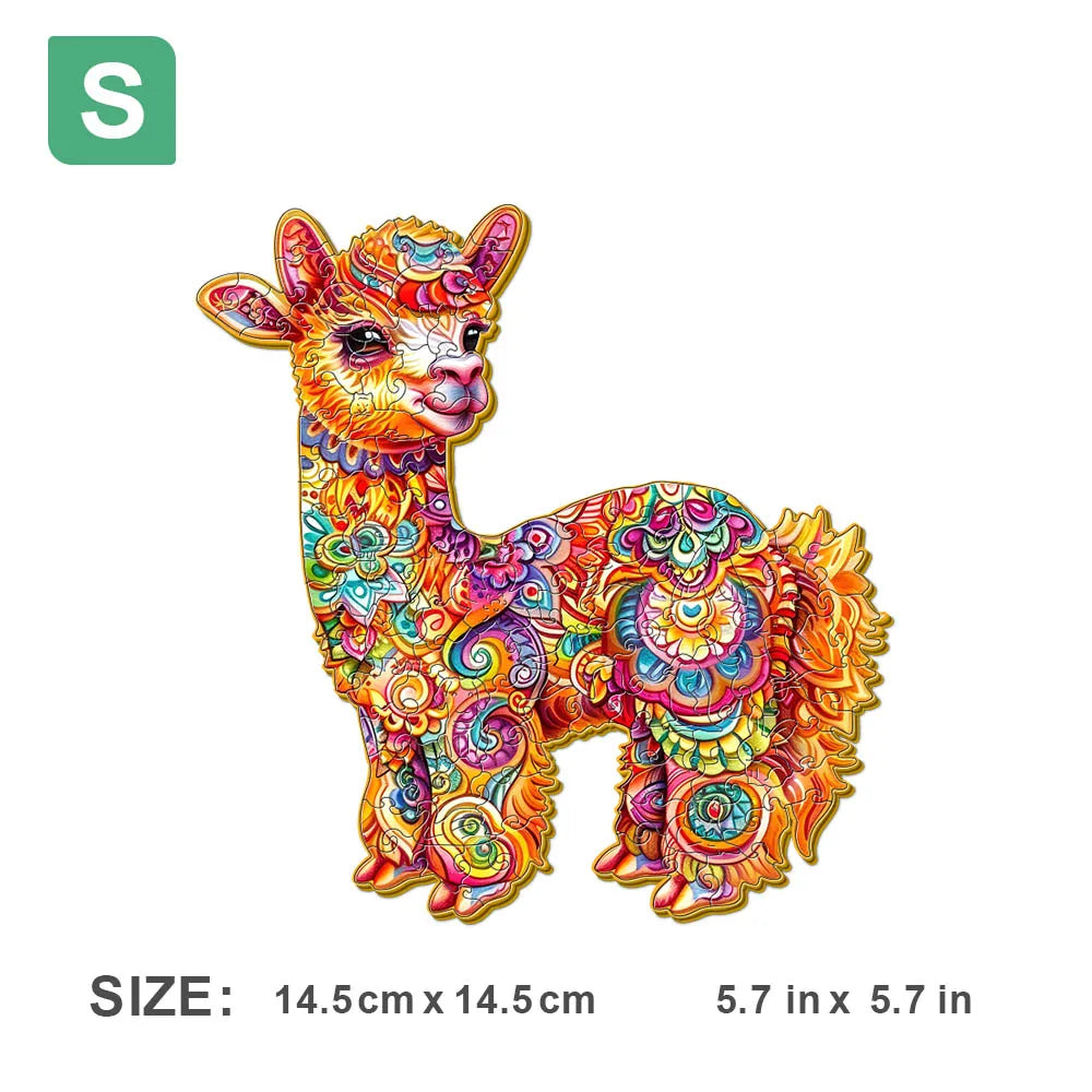 Houten figuren puzzel alpaca in luxe geschenkdoos