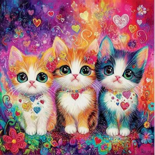 Diamond Painting Dieren ronde of vierkante steentjes - Katten DZDP79397