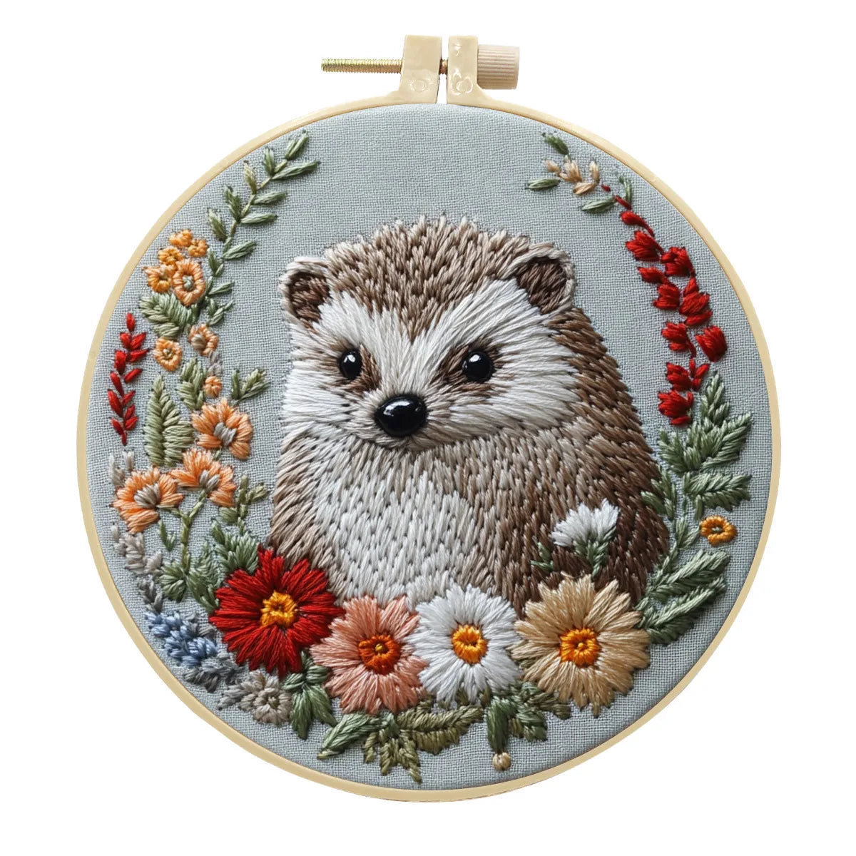 Borduurpakket rond Egel met Bloemen voor Beginners Inclusief Garen