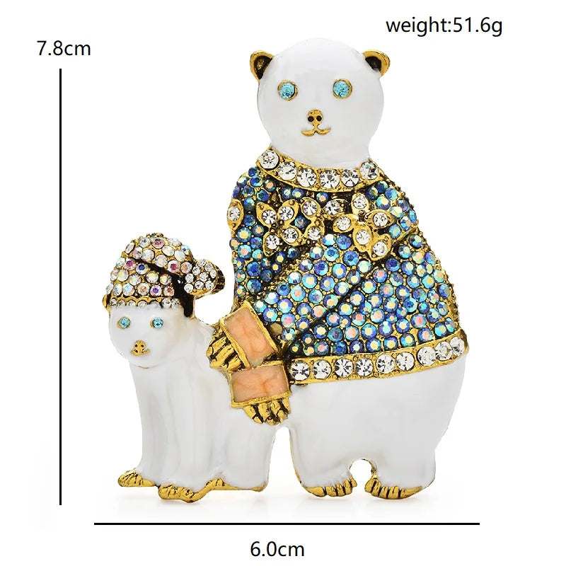 Kerst Broche IJsbeer met Stralende Steentjes en Feestelijke Hoed
