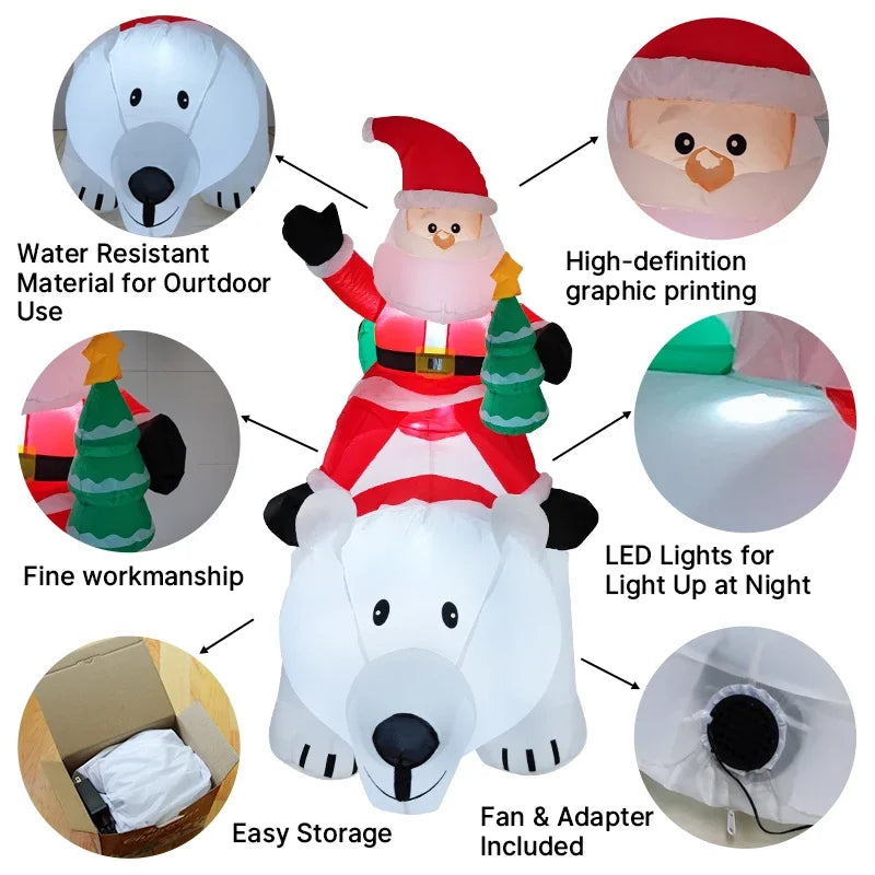 Opblaasbare kerstbeer met beweegbare kop en LED-verlichting voor buiten