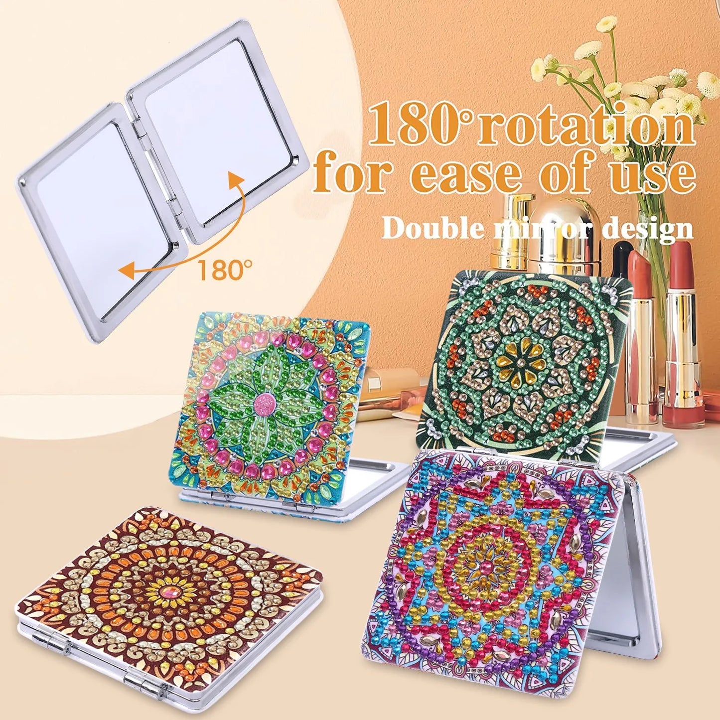 Diamond Painting Make-up spiegel Mandala – Dubbelzijdige Opvouwbare Pocketspiegel – Inclusief Steentjes en Gereedschap