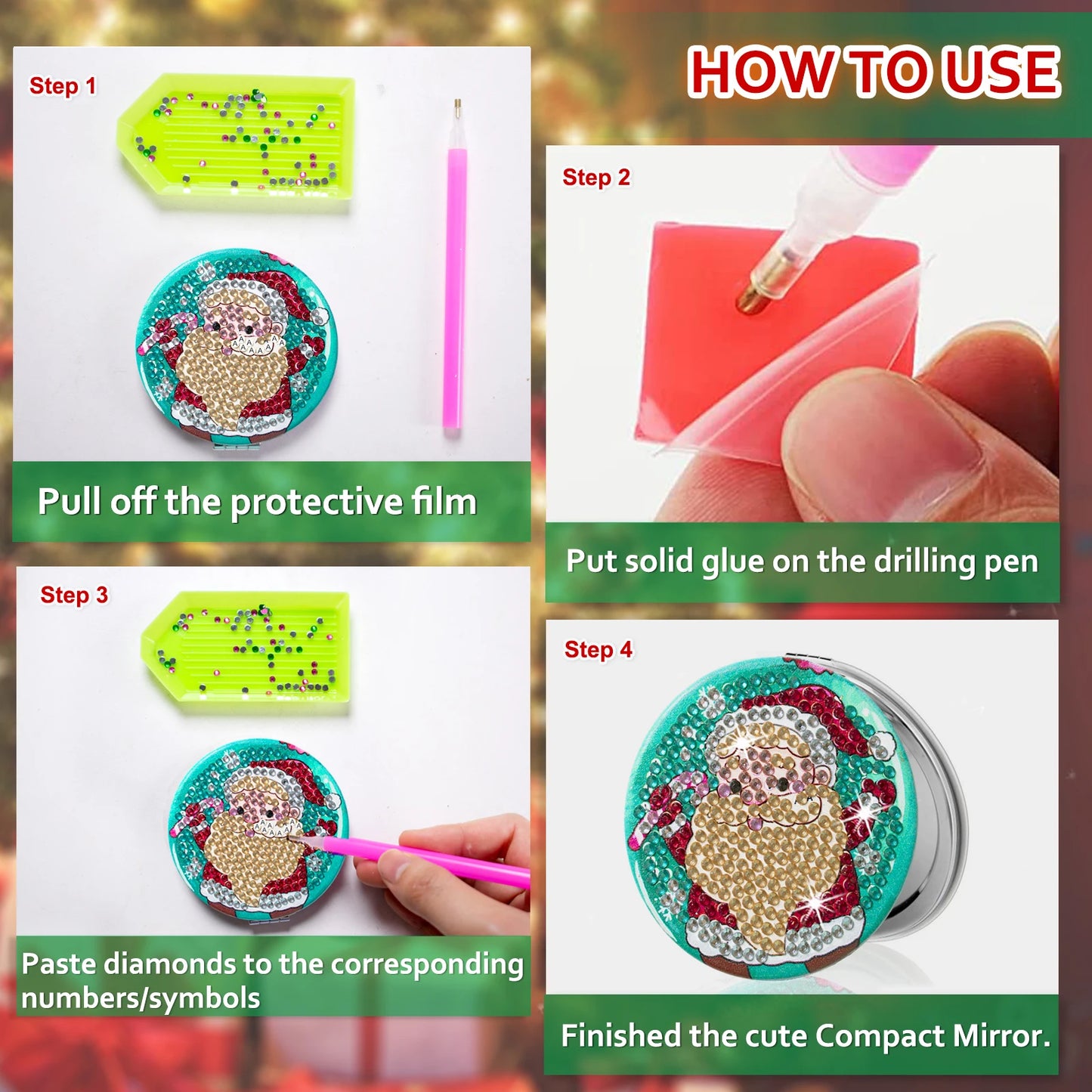 Diamond Painting Spiegel Kerst Compact Dubbelzijdig Opvouwbaar