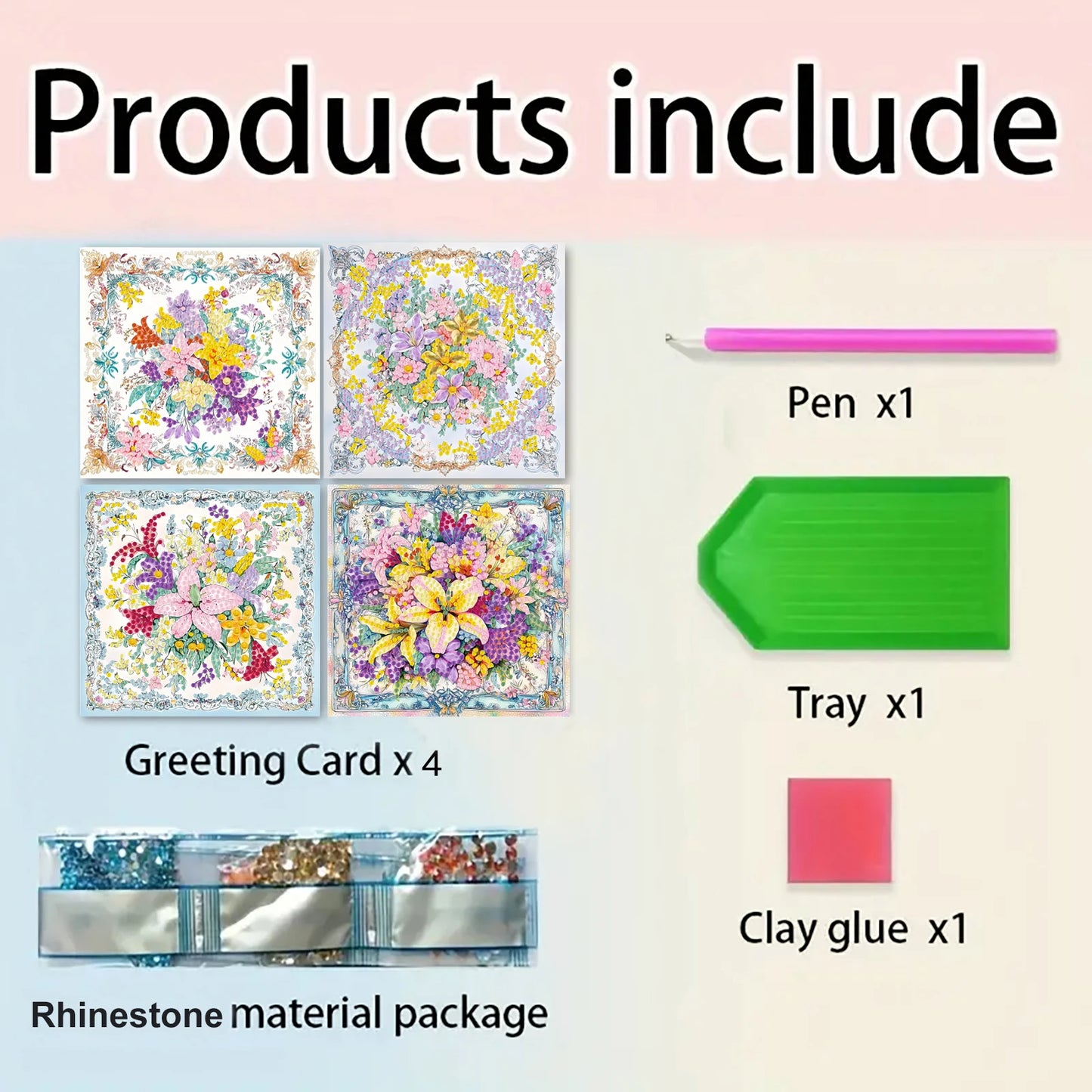 Diamond Painting Wenskaarten set Bloemen Verjaardag
