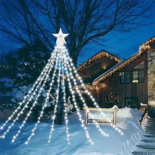 Led Kerstboom Waterval Verlichting met 350 Gekleurde Stervormige LED’s voor Buiten