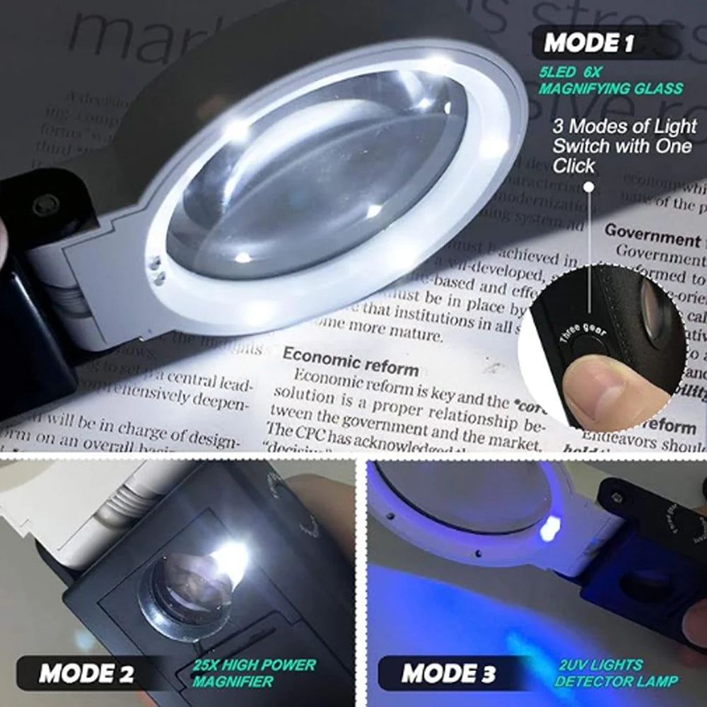 Diamond Painting Loeplamp met LED Verlichting – Vergrootglas 3X/5X/25X – Handheld en Opvouwbaar