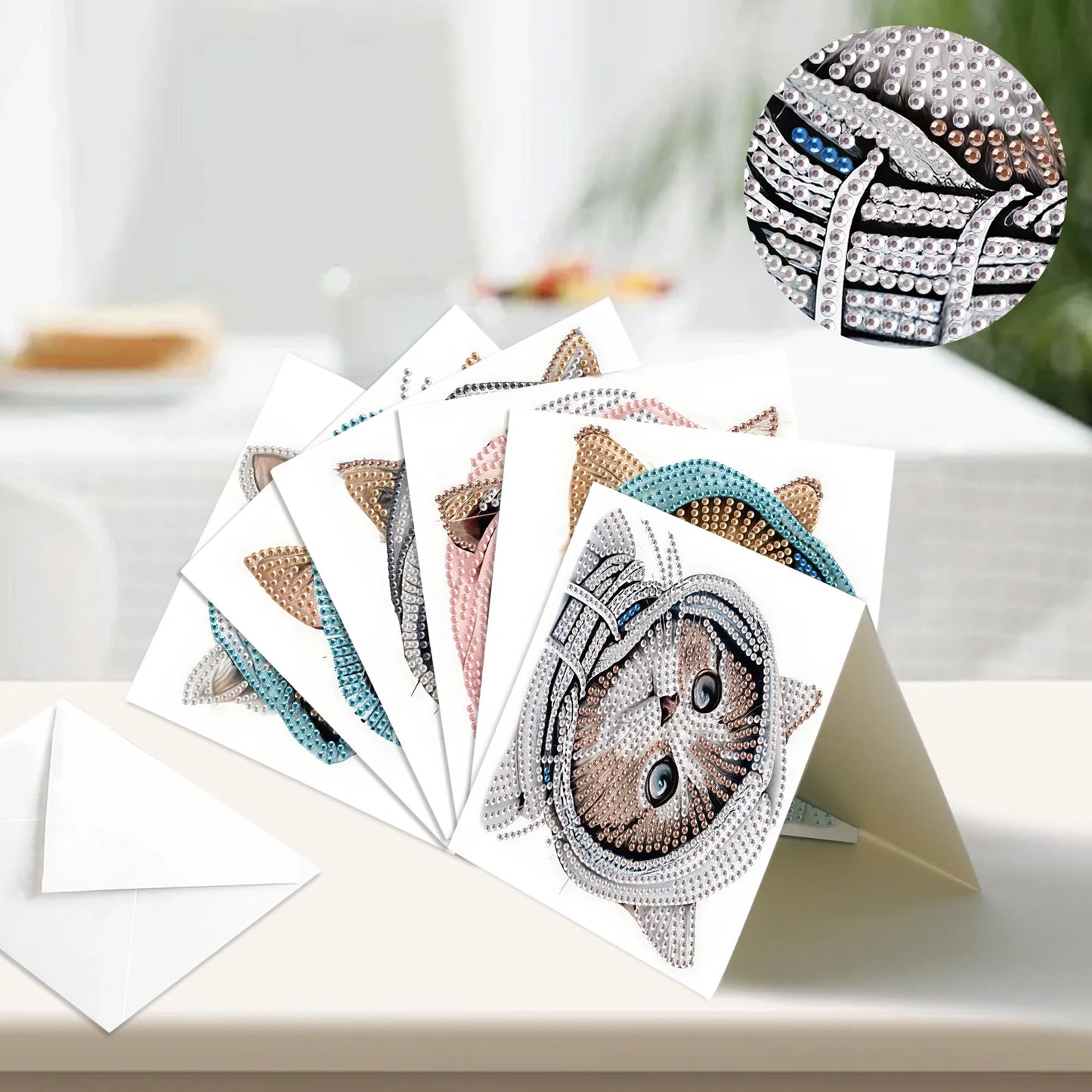 Diamond Painting Wenskaarten set – Katten design – 12 stuks