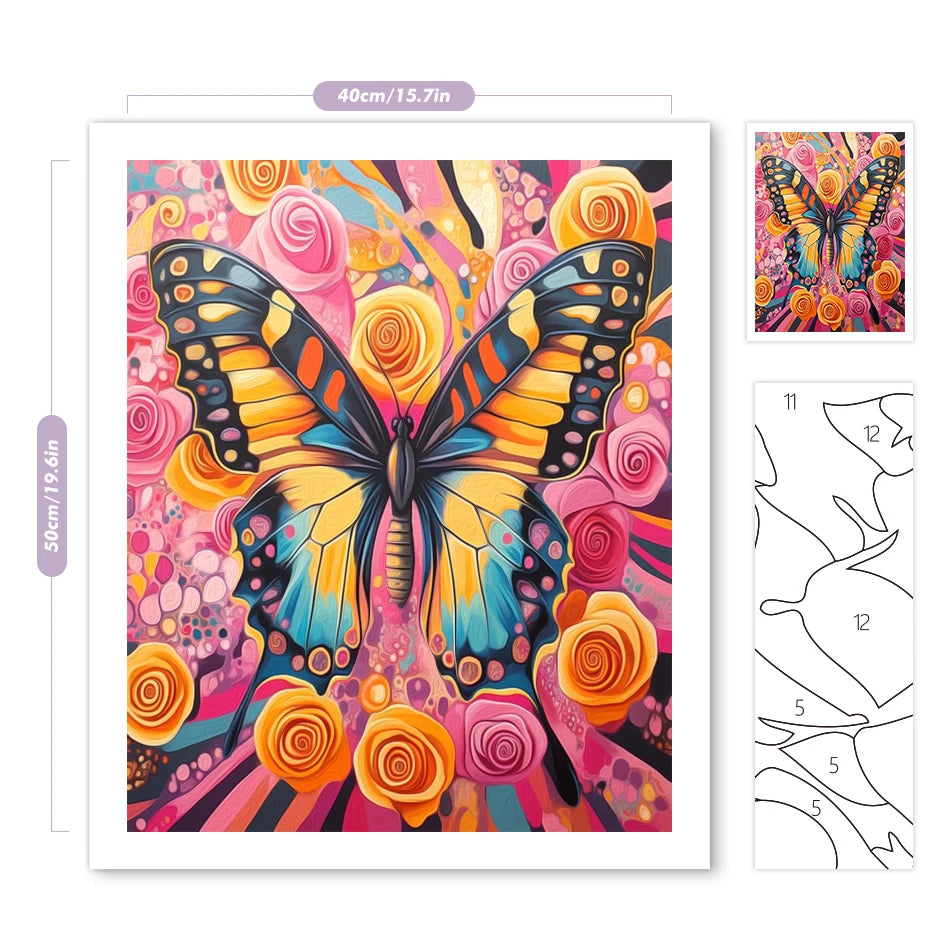 Schilderen op nummer Dieren - Vlinder met Kleurrijke Bloemen - 9965240