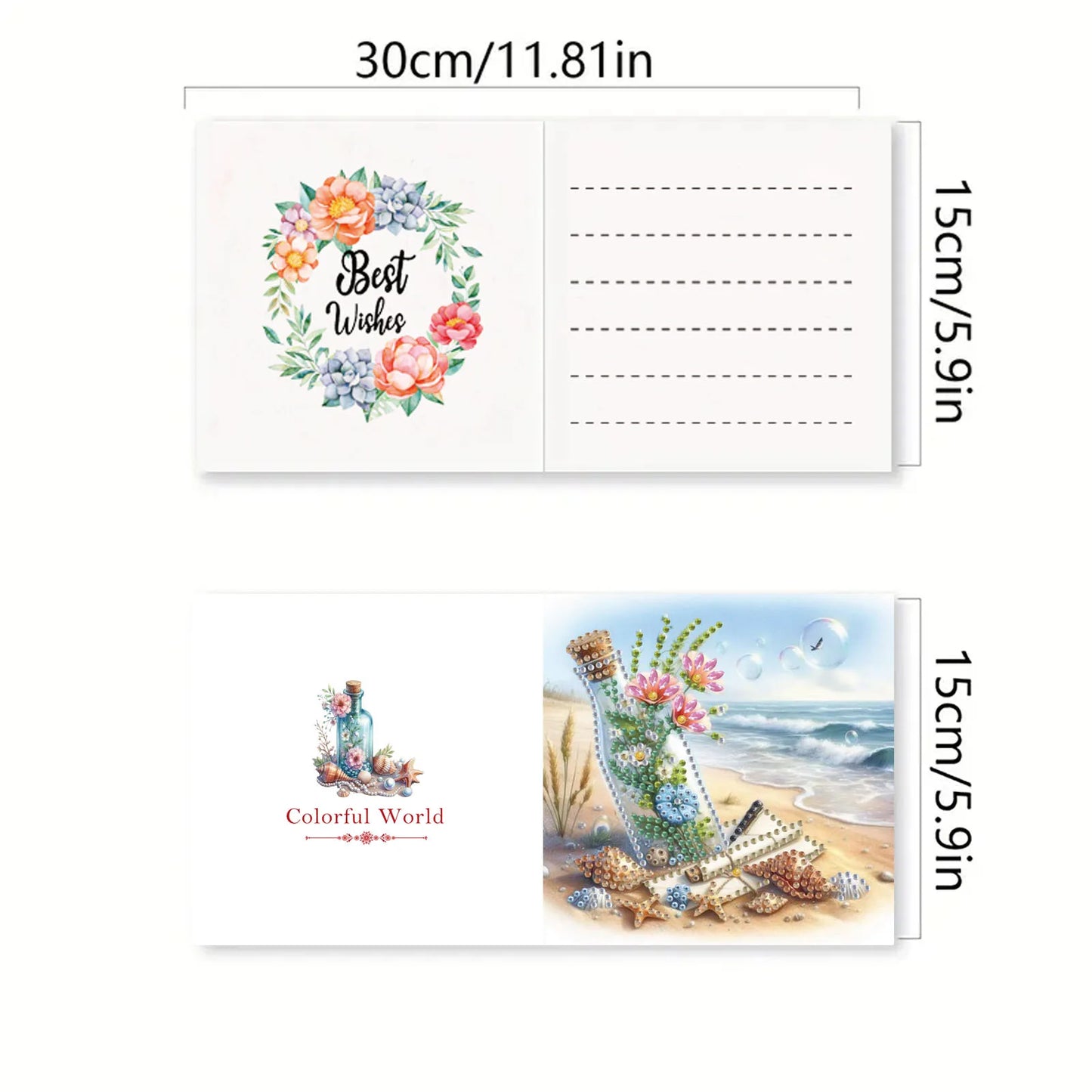 Diamond Painting Wenskaarten set Strand flessen patroon 6 stuks