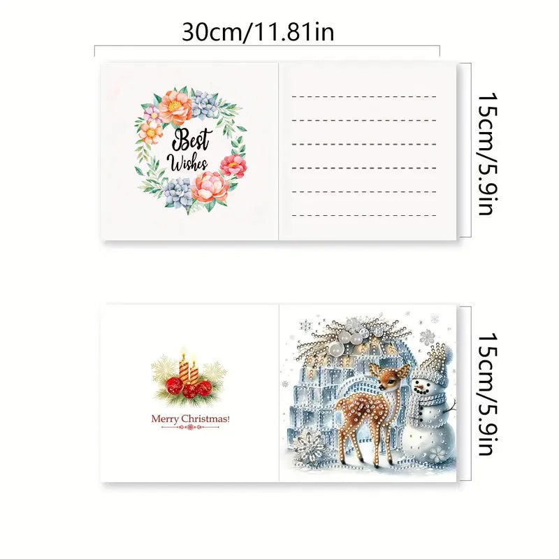 Diamond Painting Kerstkaarten Set met 6 Luxe Wenskaarten en Enveloppen - HK020