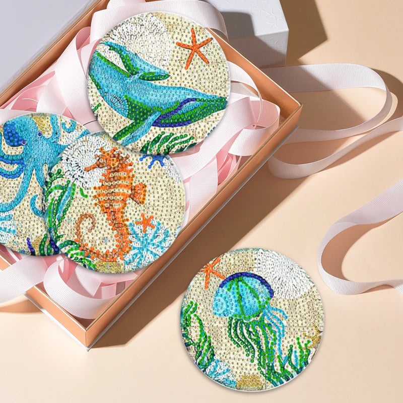 Diamond Painting Onderzetters – Set van 6 met Houder – Mandala Design