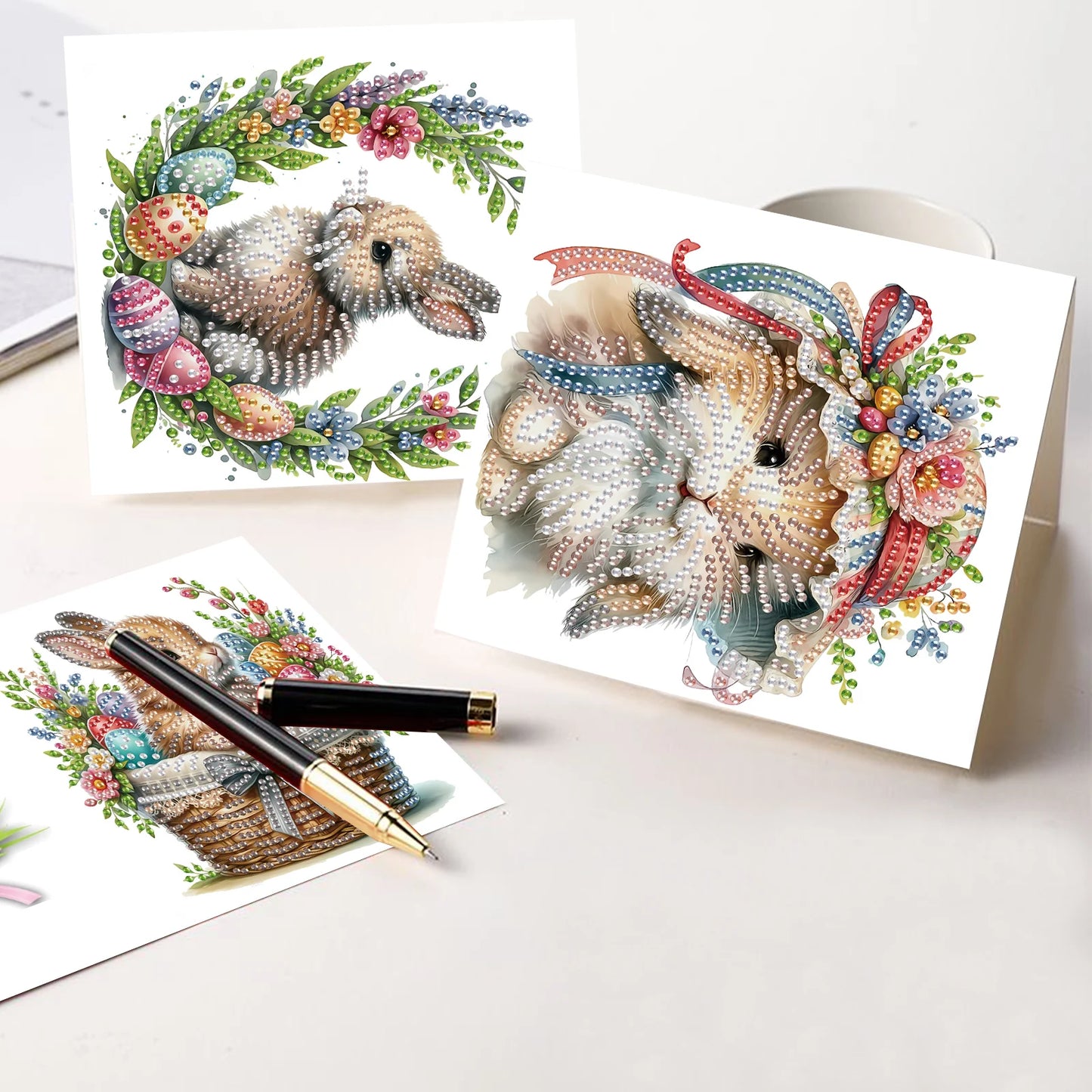 Diamond Painting Wenskaarten Pasen Met Schattige Konijnen Set