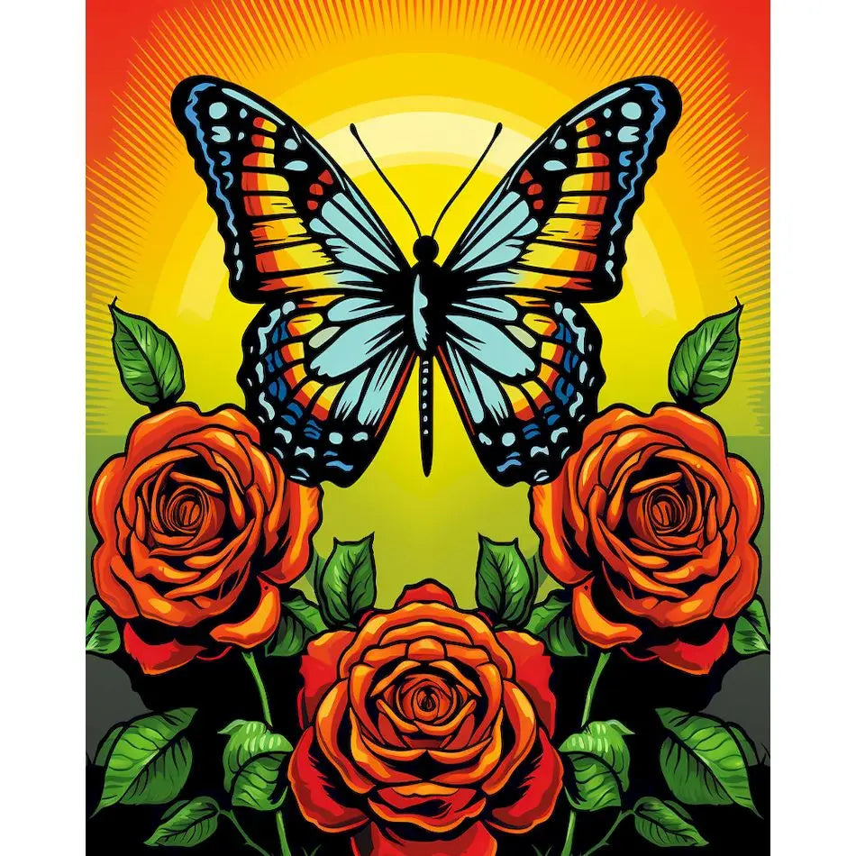 Schilderen op nummer Dieren - Vlinder met Kleurrijke Bloemen - 9966975