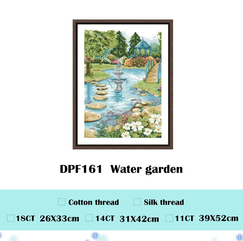 Borduur pakket Water tuin tafereel – katoen garen diverse stoffen