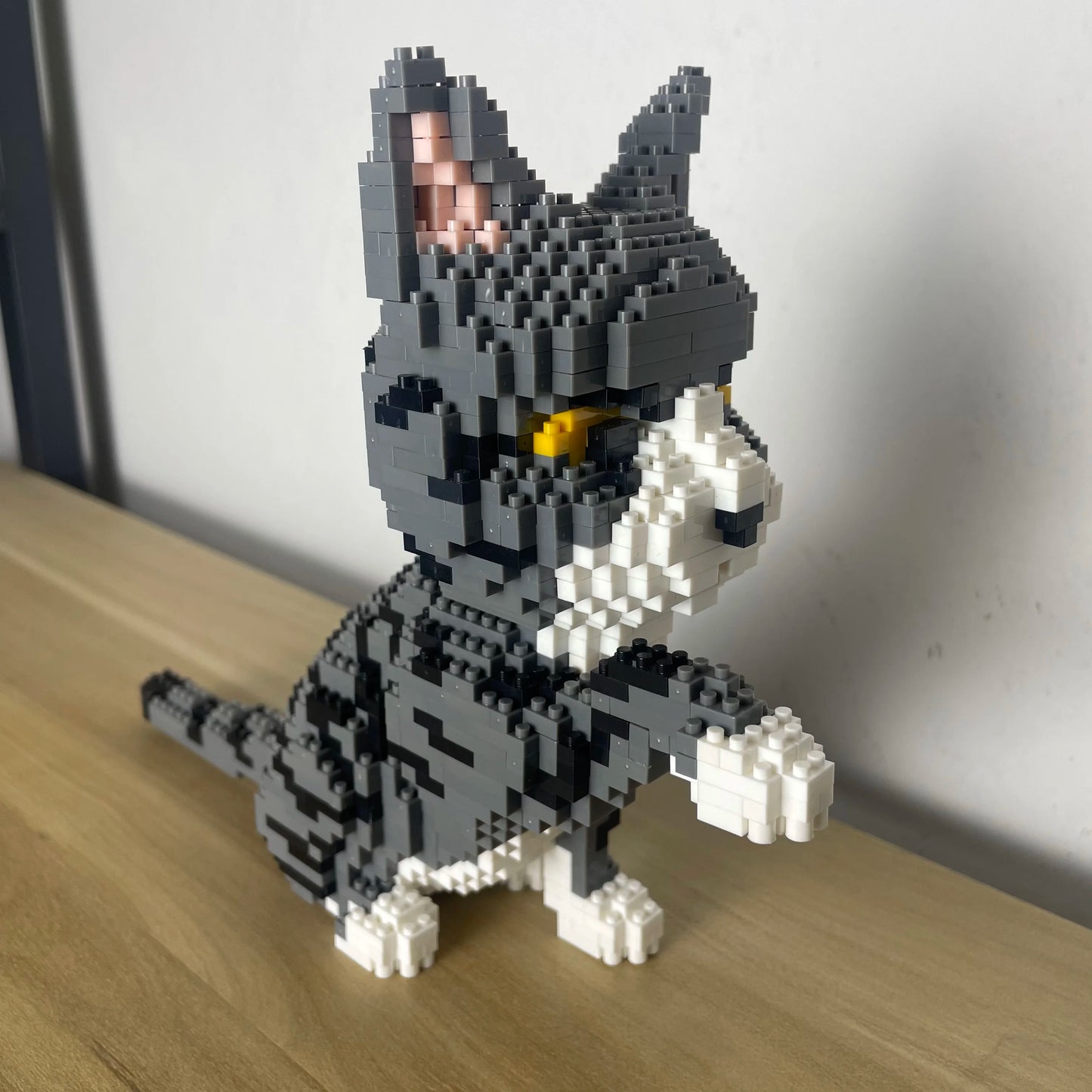 Bouwpakket Schattige Kat – Mini Model Blokken voor Liefhebbers - Grijs