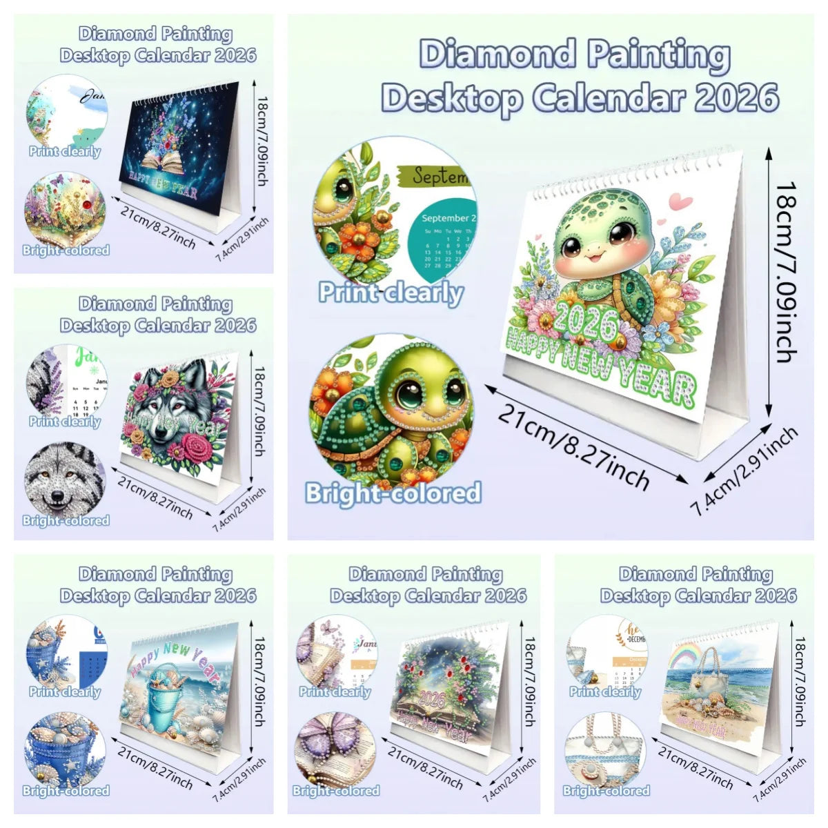 Diamond Painting Kalender met Dieren en Bloemen – 13 Pagina’s Bureaukalender