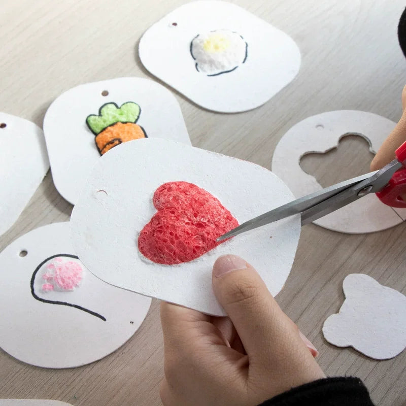 Schuim textuur tekenen set voor 3D kunst met sponsjes en schilderpapier