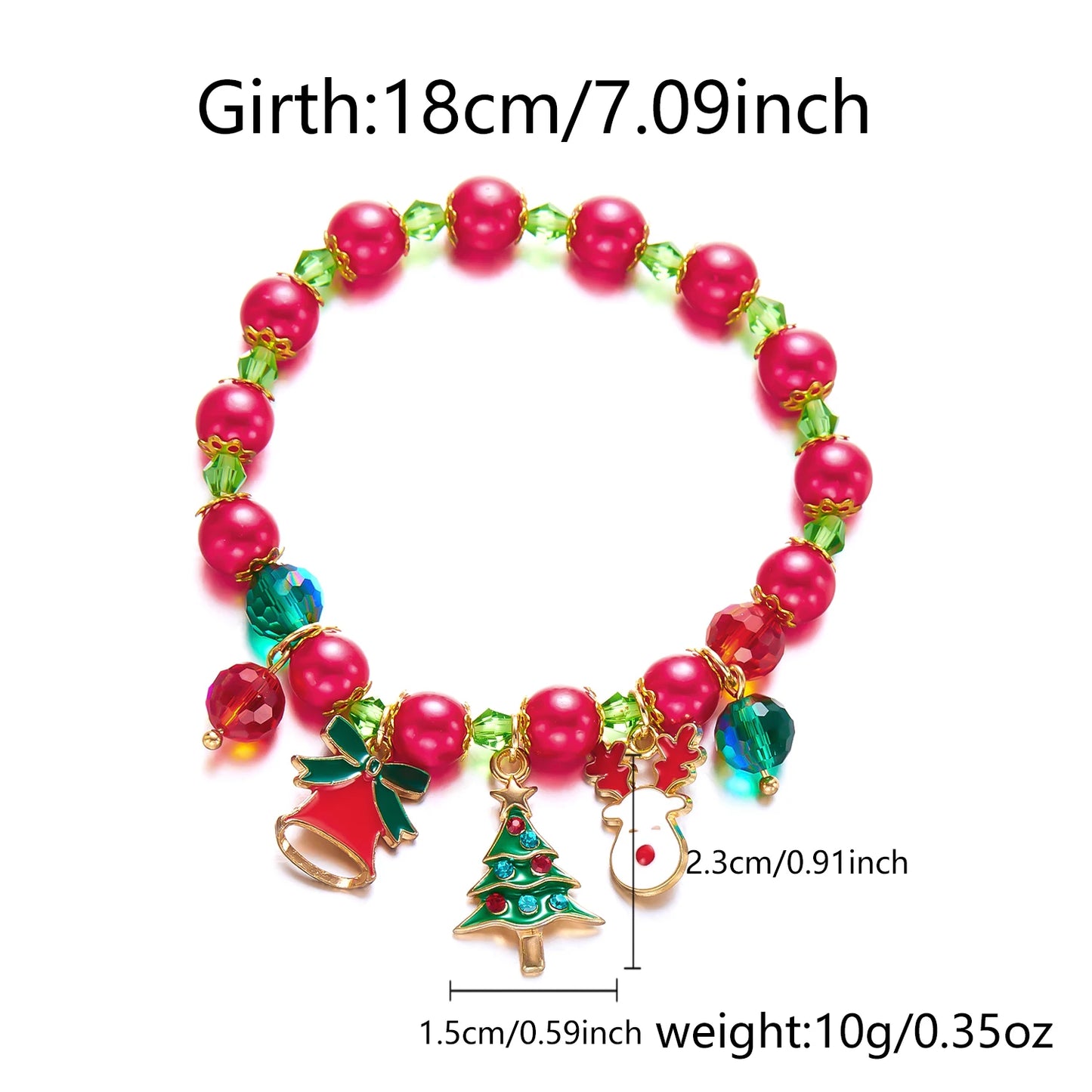 Kerst armband met kerstboom, sneeuwvlok, kerstman en belletjes
