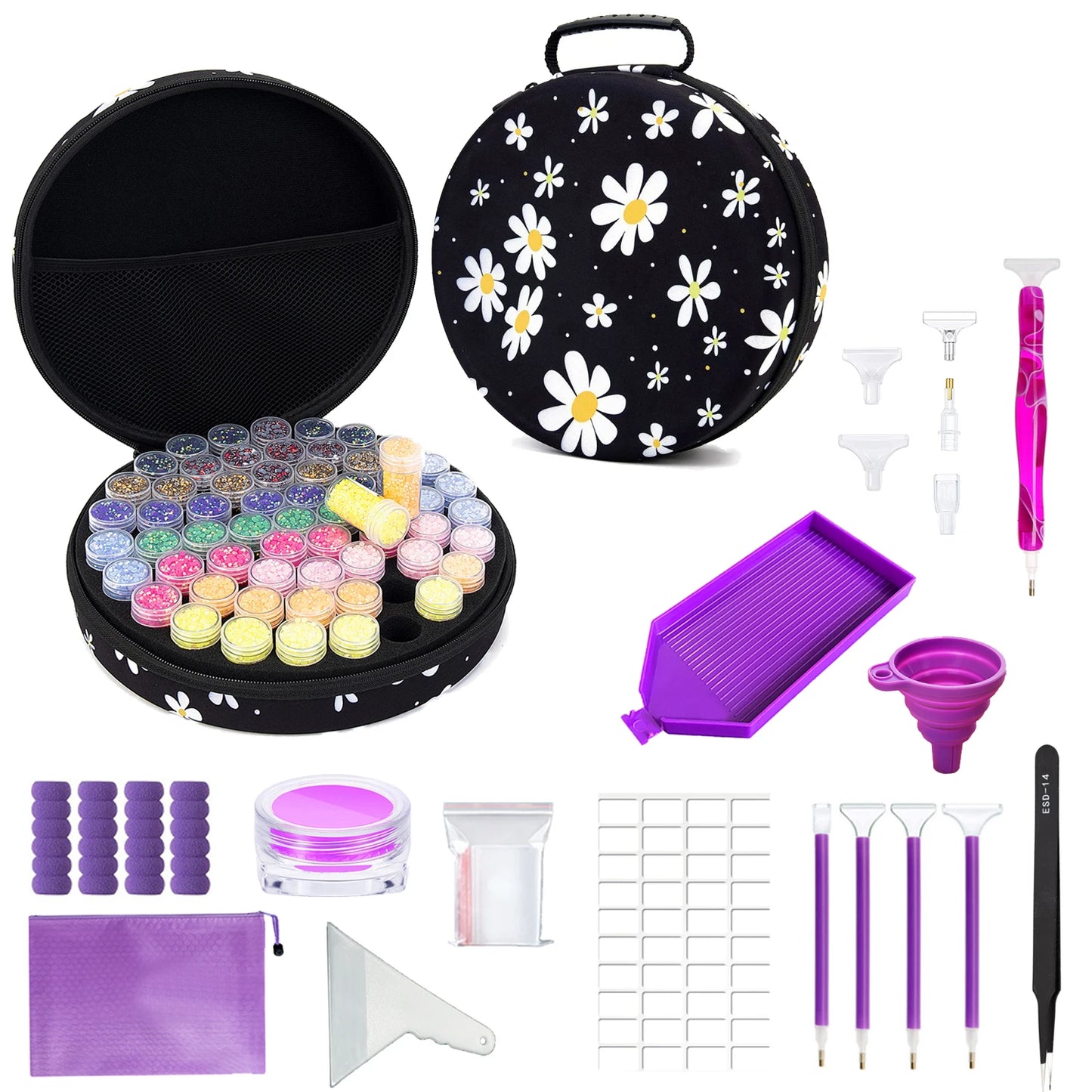 Diamond Painting Opbergkoffer met 60 Opbergpotjes voor steentjes plus accessoires