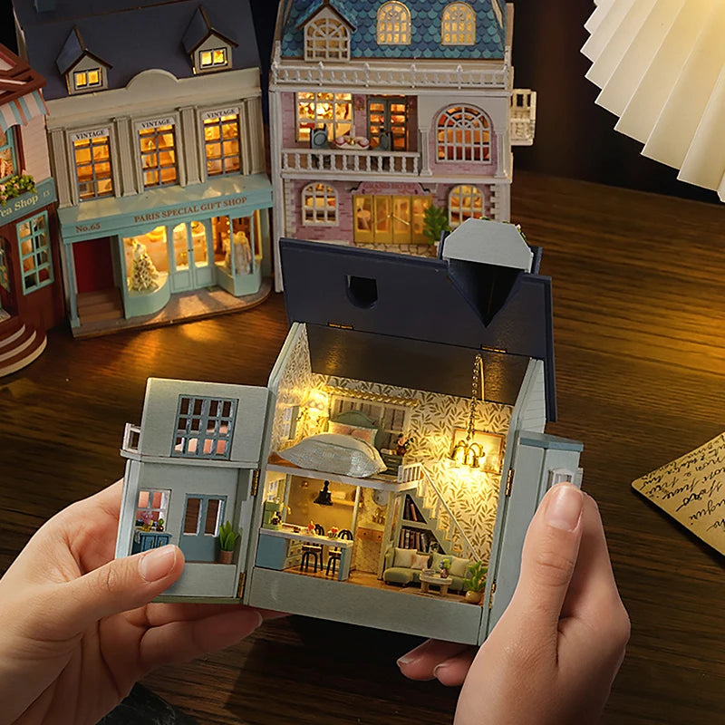 Zelfbouw miniatuurhuisje houten villa met meubels en verlichting - D-005