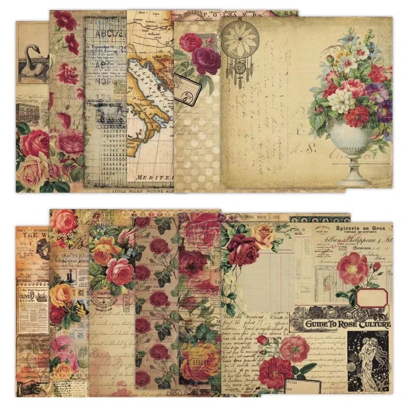 Vintage Scrapbook Papier Set – 24 Vellen Enkelzijdig
