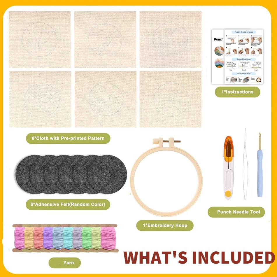 Punch Needle pakket onderzetters plantenpatroon 6 stuks voor beginners