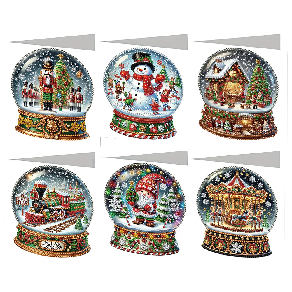 Diamond Painting Kerstkaarten set Sneeuwbollen 6 stuks