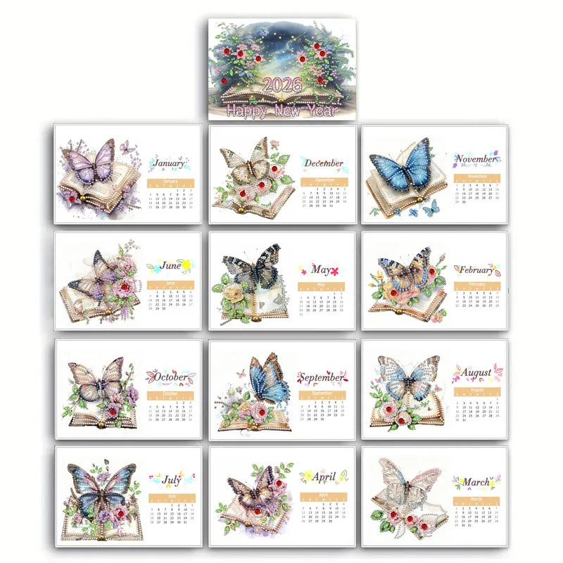 Diamond Painting Kalender met Dieren en Bloemen – 13 Pagina’s Bureaukalender
