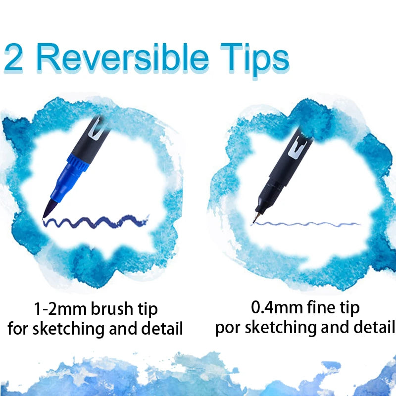 Stiften set met dual tip brush en fineliner in meerdere kleuren