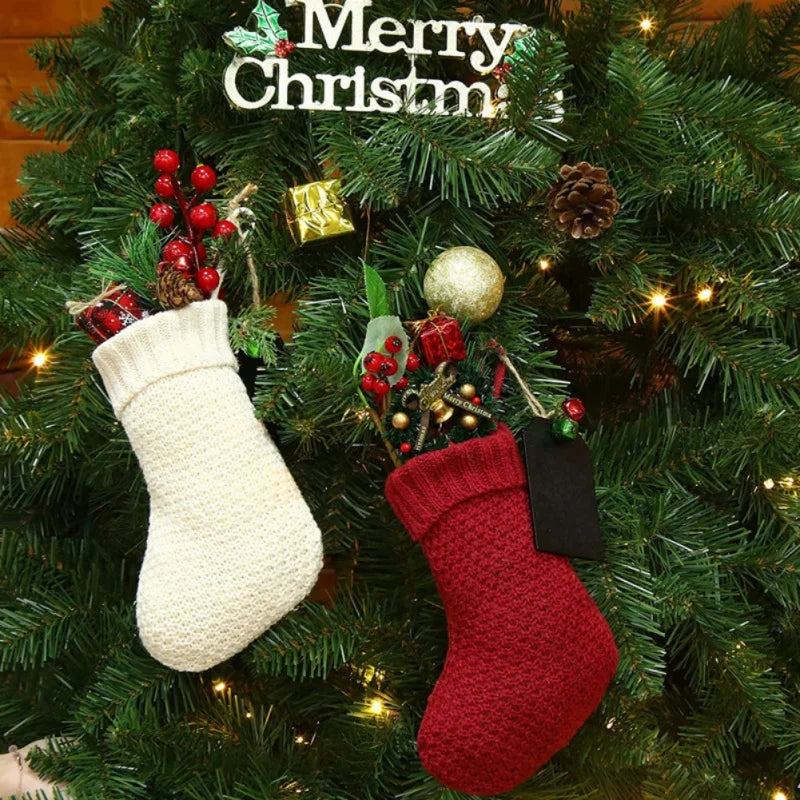 Kerst sok rood witte gebreide kerstsok voor haard of kerstboom