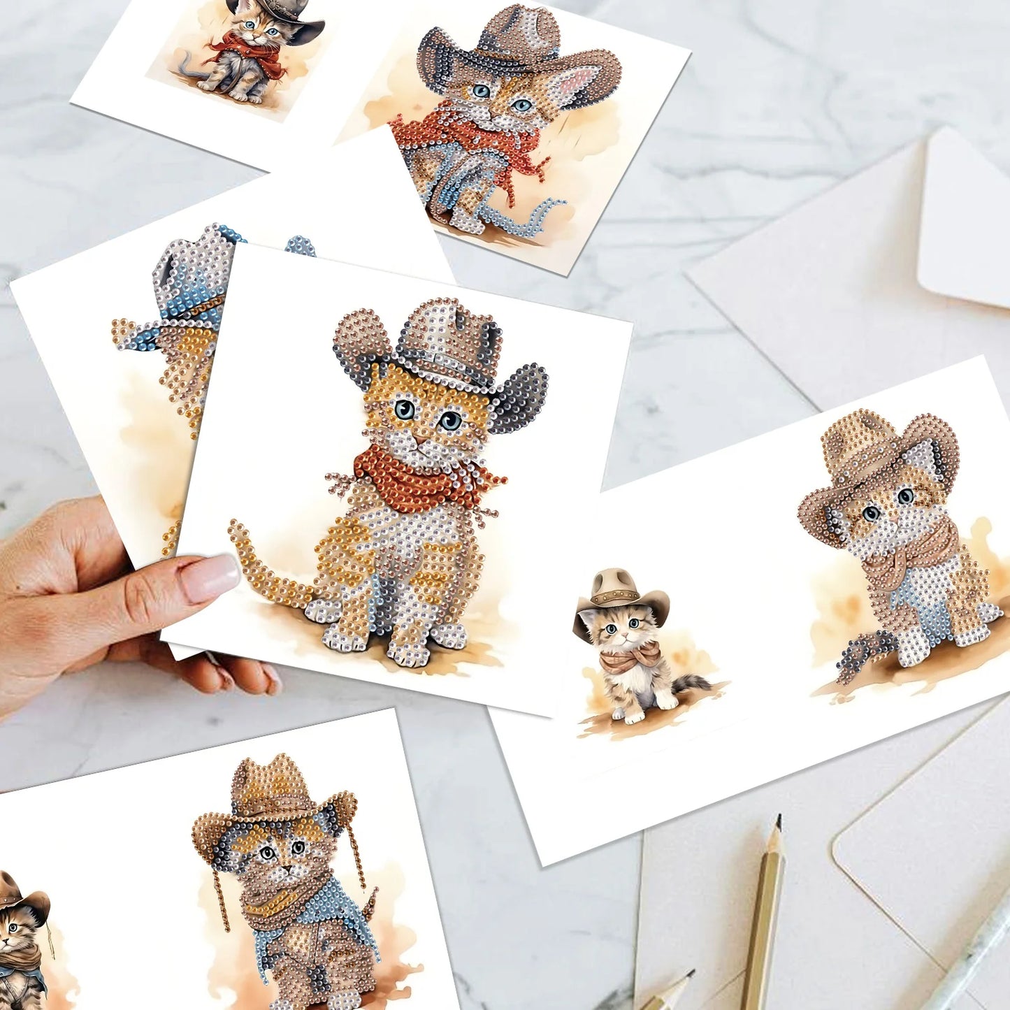 Diamond Painting Wenskaarten set – Katten design – 12 stuks