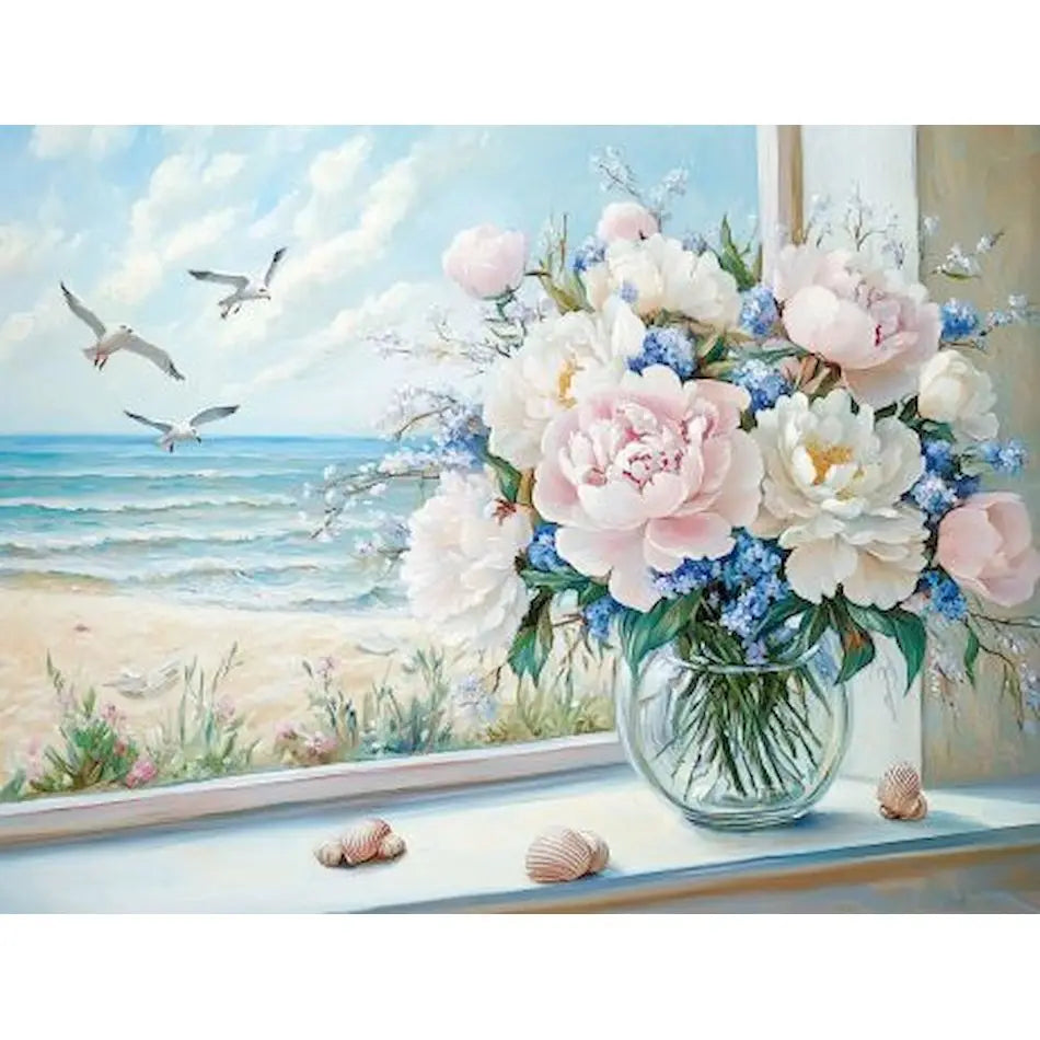 Schilderen op nummer Bloemen met glazen vazen op canvas met frame - 9963907