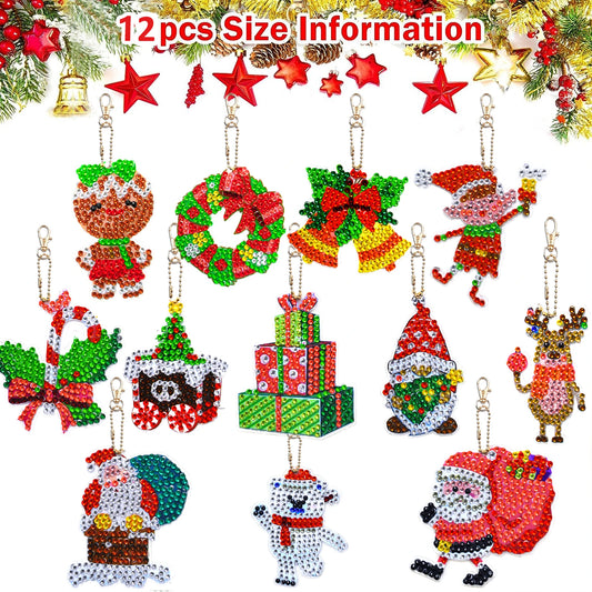 Diamond Painting Sleutelhanger set Kerst 12 Dubbelzijdige Kersthangers - YSK162