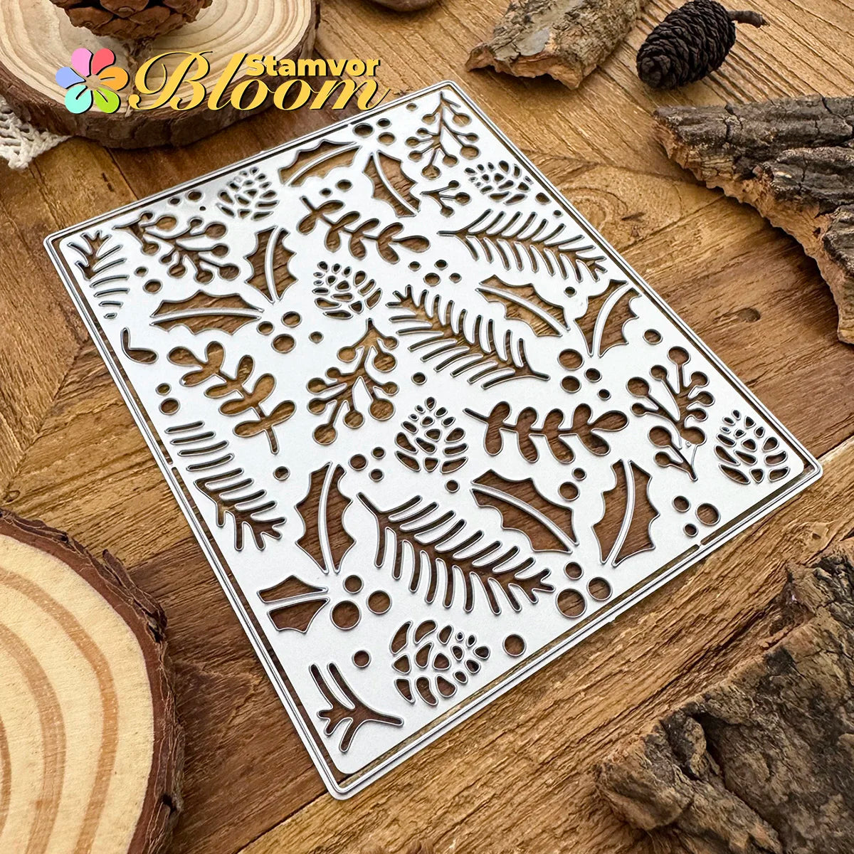 Snijmal Kersttakken Dennenbladeren Vierkant Frame voor Scrapbooking