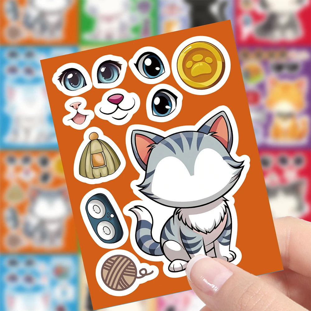 Sticker pret voor kinderen met katten gezichten puzzel stickers