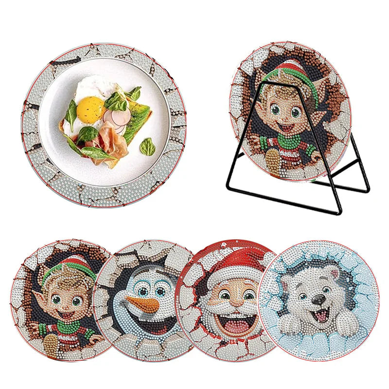 Diamond Painting Placemats Kerst Figuren Set van 4 Antislip Tafelmats