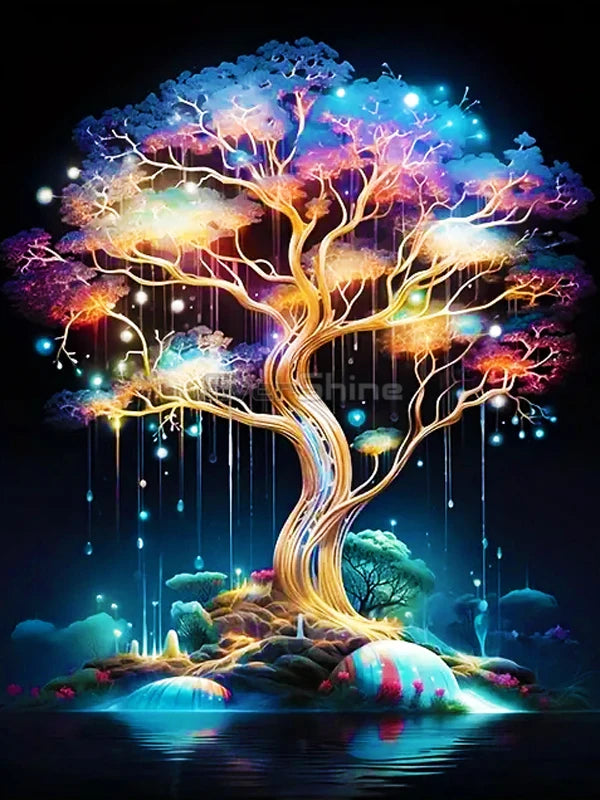 AB Diamond Painting met AB en Fairy dust steentjes – Boom landschap