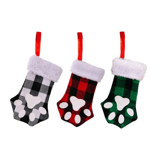 Kerstsok decoratief met kattenpootmotief – sfeervolle plaid hanger voor boom of haard