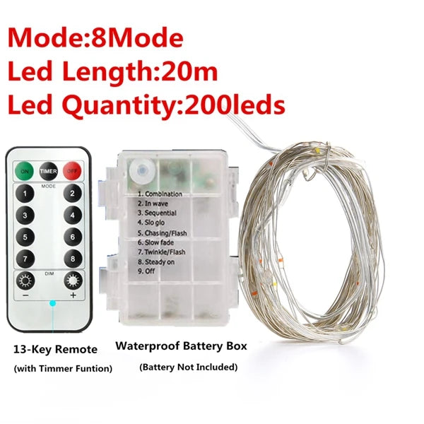 Kerst Lichtsnoer 1 Stuks LED Draadlamp op Batterijen – Waterdicht voor Buiten