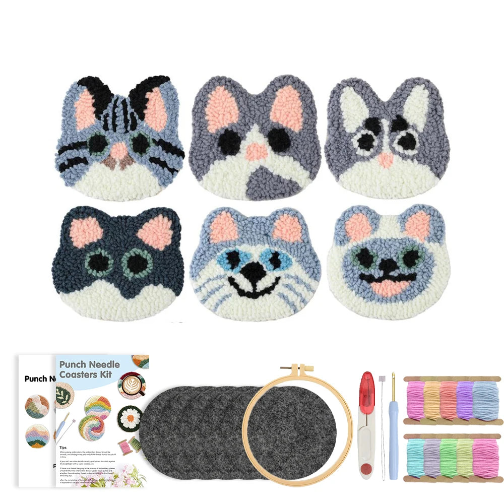 Punch Needle pakket onderzetters katten set met 6 onderzetters voor beginners
