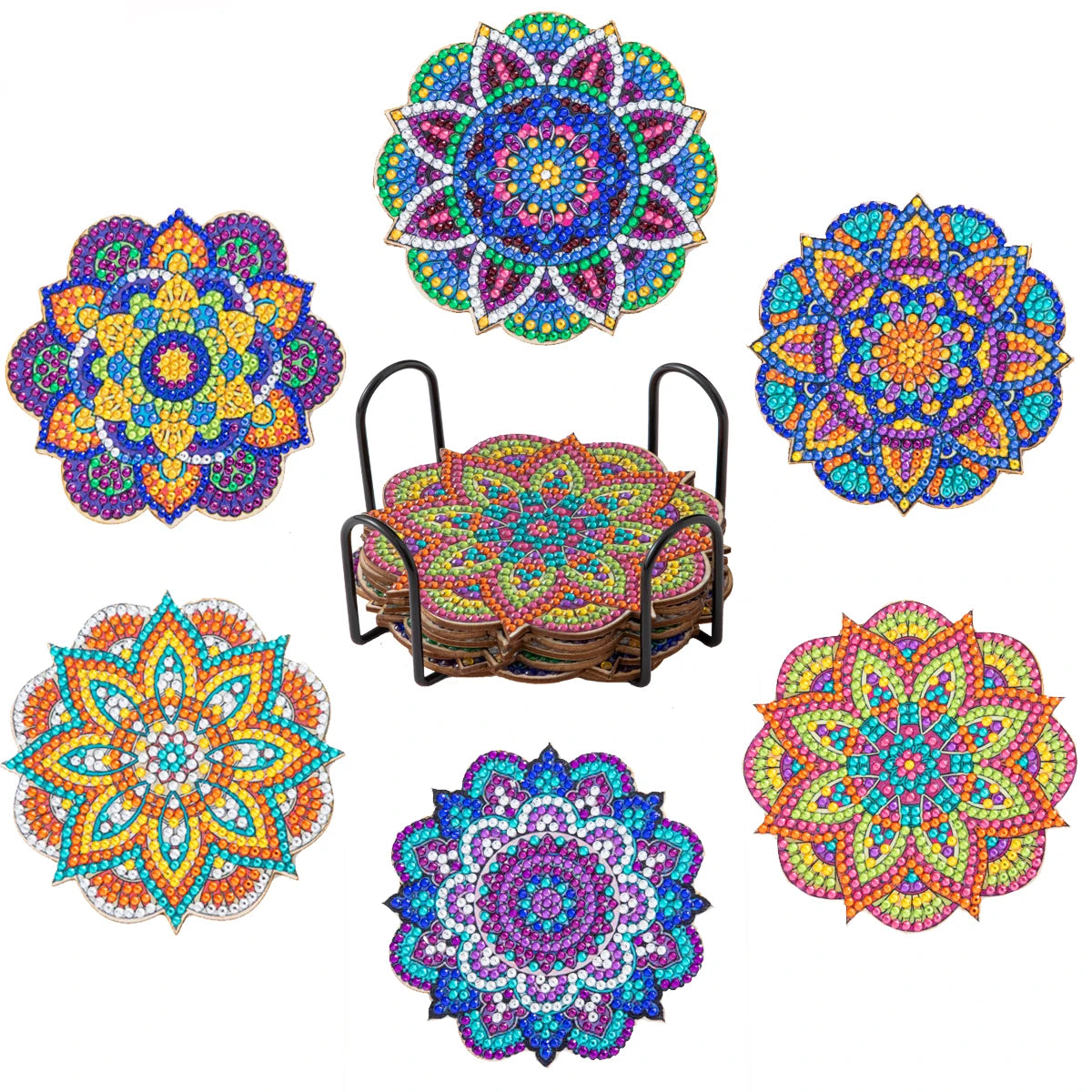 Diamond Painting Onderzetters – Set van 6 met Houder – Mandala Design