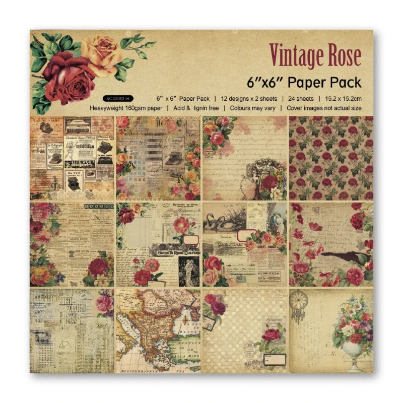 Vintage Scrapbook Papier Set – 24 Vellen Enkelzijdig