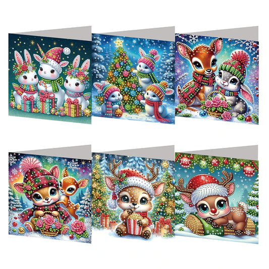 Diamond Painting Kerst kaarten set Rendieren en Konijnen 6 Kerstkaarten
