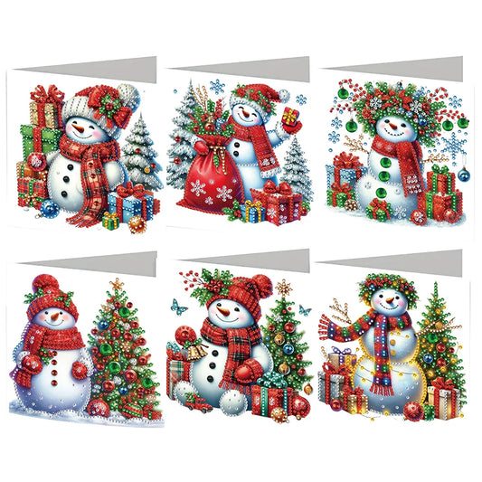 Diamond Painting Kerst kaarten set Sneeuwpoppen – 6 Wenskaarten