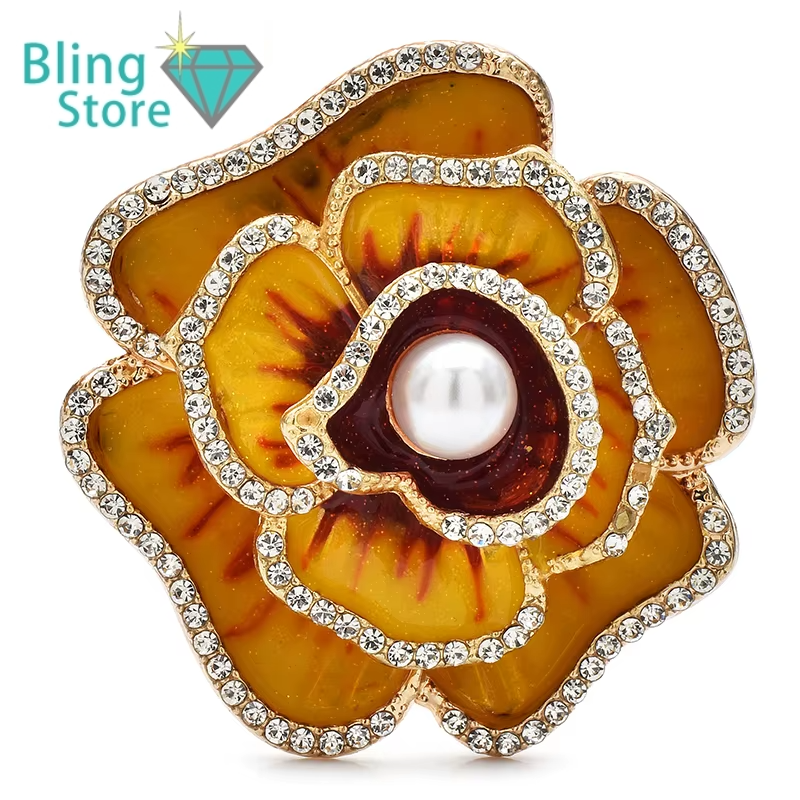 Broche Bloemen - Klassieke Camelia en Pioen Emaille Speld