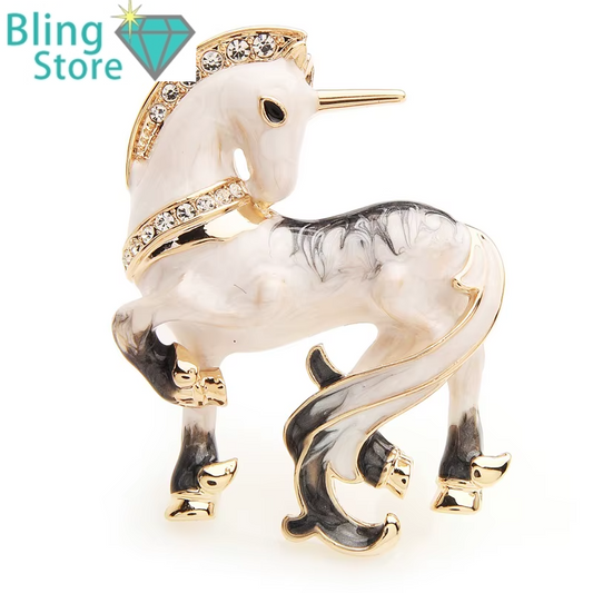 Broche Dieren | Witte Geluks Paard Emaille Broche met Strass en Legering