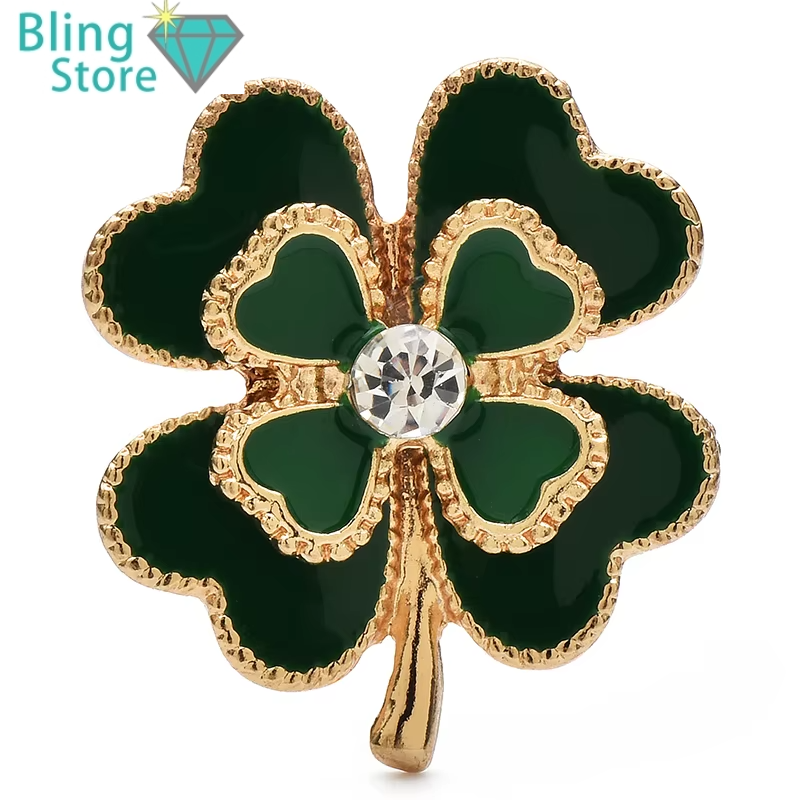 Broche Bloemen - Klavervormige Emaille Speld met Elegante Bladeren