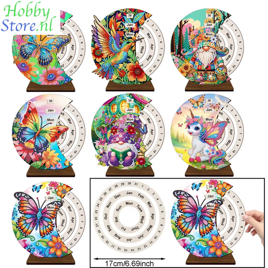 Diamond Painting Kalender Houten Draaibare Tafelkalender met Strass Steentjes